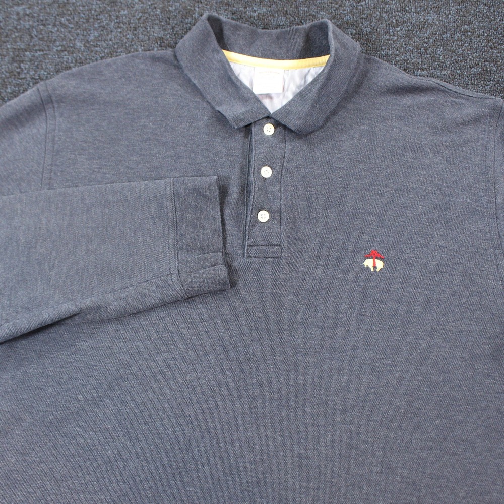Brooks Brothers Performance Polo Mens XL Blue Gray Solid Long Sleeve Casual